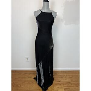 Vintage 90s De Laru formal maxi dress metallic silver strappy back SM
